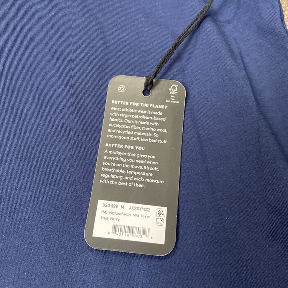 All birds Mens 1/4 zip natural run midlayer tshirt $98 Blue long sleeve Co Logo - Picture 5 of 12